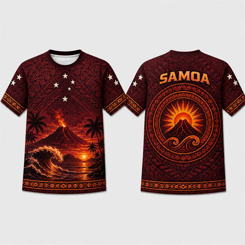 Fashion Samoa Tribal Style T Shirts For Men Trendy Polynesian Traditional Tattoo Pattern T-shirts Loose Streetwear Sports Jersey