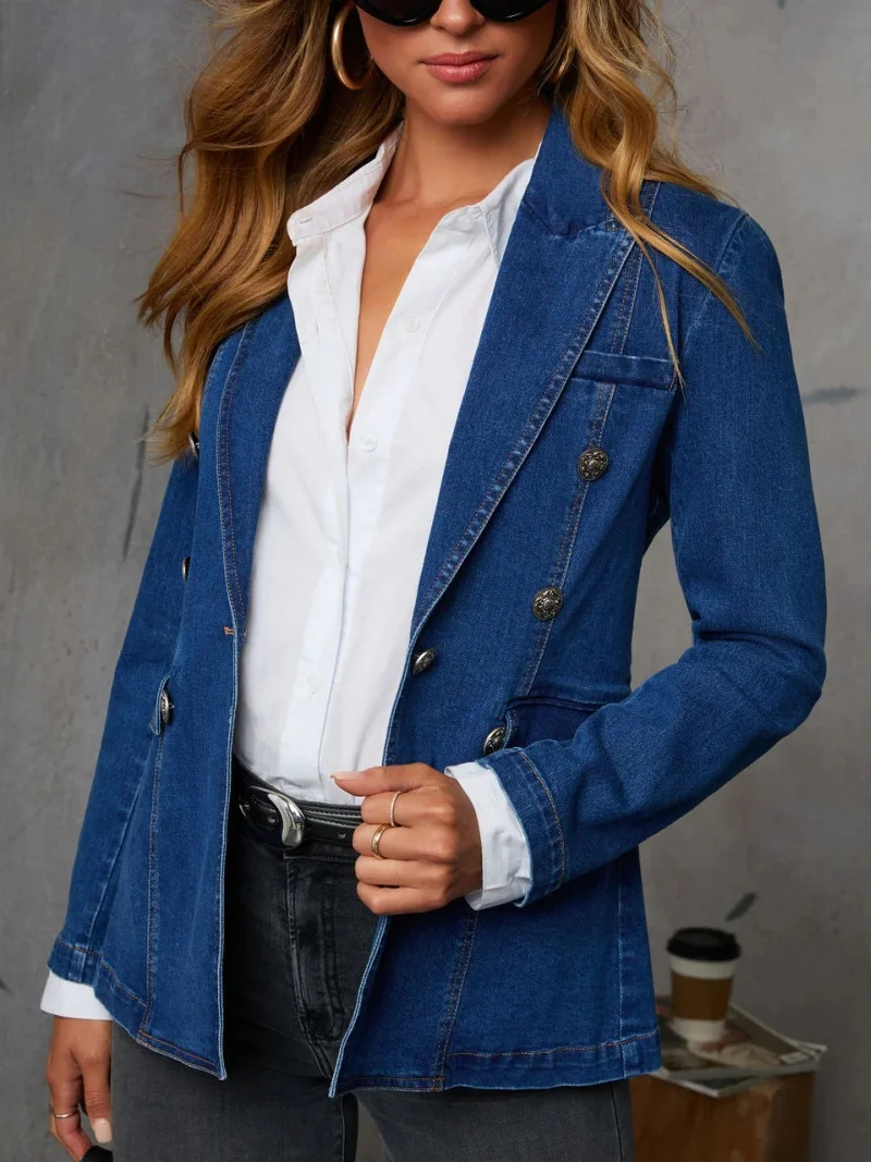 

Streetwear Slim Fit Denim Jacket Autumn Clothing Women Long Sleeves Jean Blazer Female Casual Jean Jacket Denim Coat Outerwear
