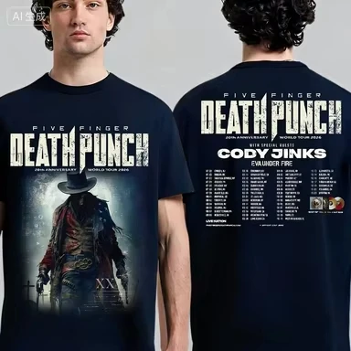 Five Fingers Death Punch 20th Anniversary World Tour 2026 North American Fan T-shirt - Soft, Breathable, High-quality