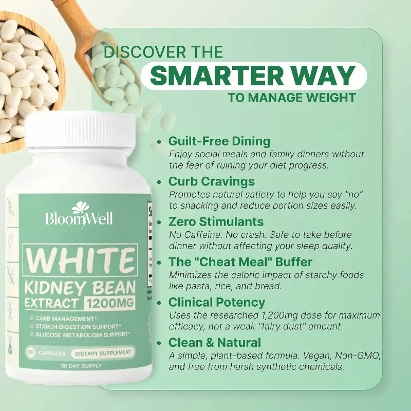 1200mg Per Serving of White Kidney Bean Extract, Used To Promote Metabolism -60 Capsules