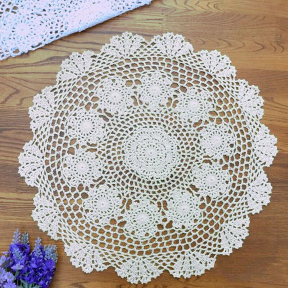 Handmade Crochet Vintage Floral Lace Tablecloth Round Cotton Fabric For Dining Table Cafe Shop Restaurant Decoration