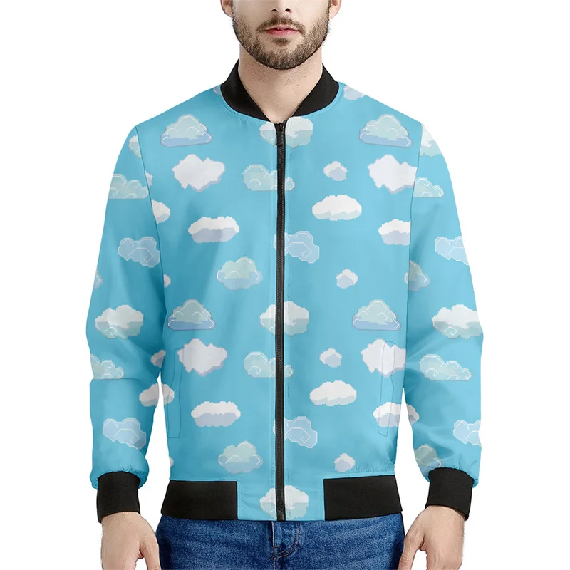 Cartoon White Cloud Pattern Zipper Jackets Men 3d Printed Sky Coat Kids Casual Zip Up Jacket Long Sleeve Bomber Sweatshirt