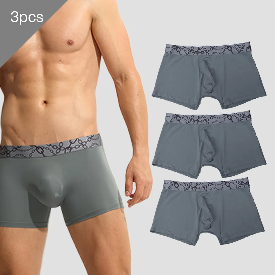 

3pc Men's underwear ice silk 3D punch bottom crotched boxers no scars ultra thin flat boxers summer breathable underpants
