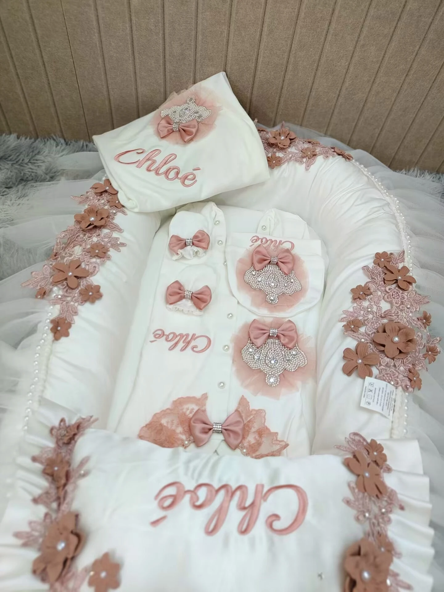 Dollbling 5pcs Newborn Welcome Home Outfits Cotton Infant Baby Luxury Personalized Embroidery Blanket Set