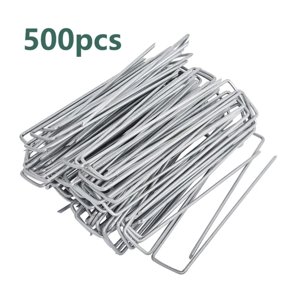 500 Pack Heavy-Duty 11 Gauge Galvanized Steel U-Shaped Landscape Staples - Sharp Ground Penetration for Securing Fabric