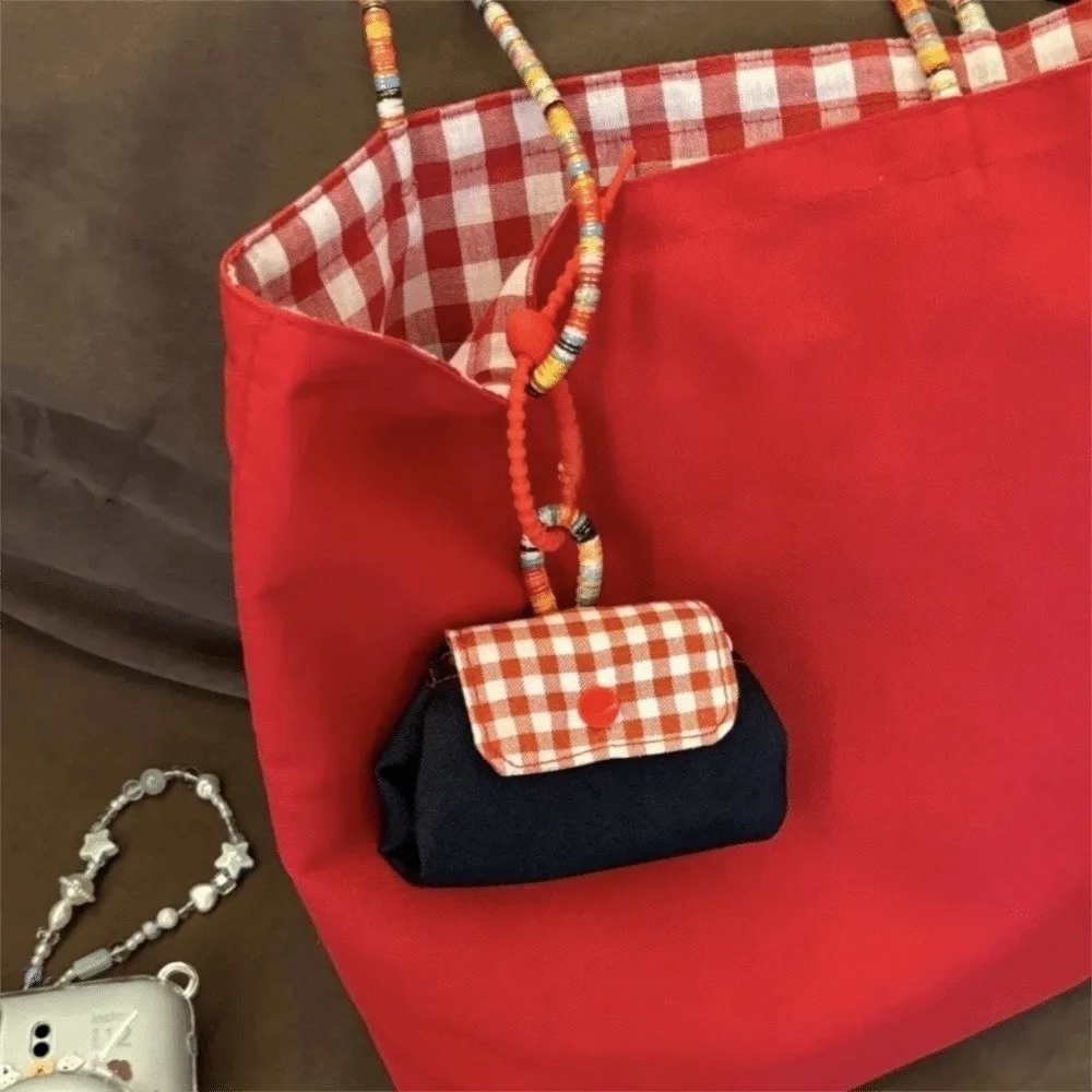 Tragbare Leinwand Plaid Lagerung Tasche Zipper Koreanischen Stil Kopfhörer Tasche Hängen Schlüsselbund Ethnischen Stil Geldbörse Damen