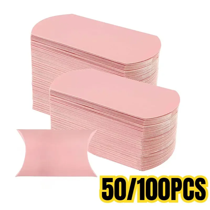 50/100 SZTUK Różowe pudełko papierowe na poduszki Kraft Paper Candy Biżuteria Ślub Urodziny Boże Narodzenie Halloween Pudełka na prezenty