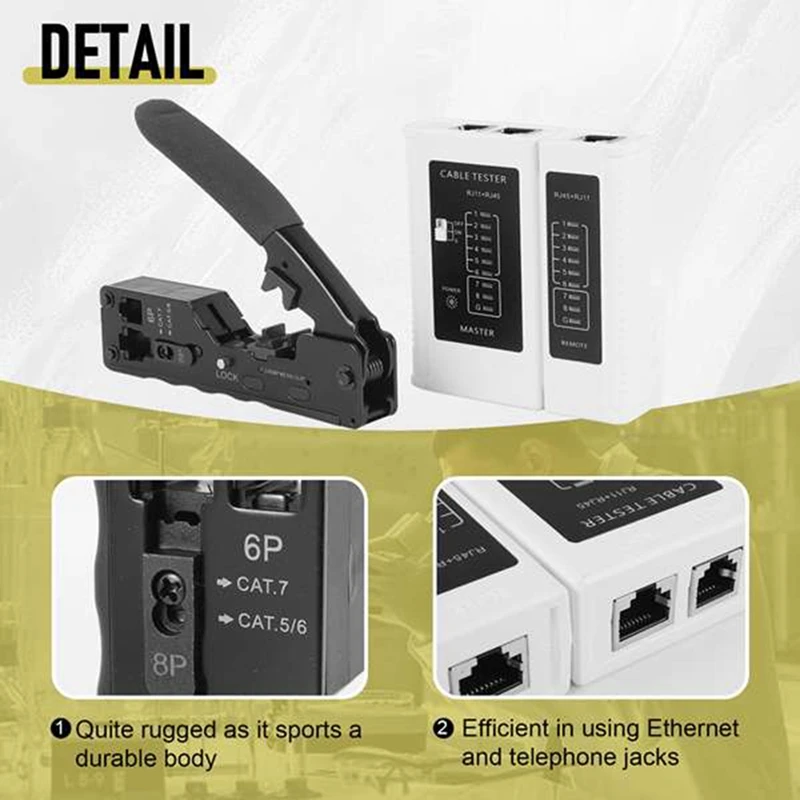 CAT5 CAT6A CAT7 Modular Crimper With RJ45 RJ12 RJ11 Network Cable Tester Tool Kit Easy To Use