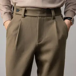 Brown Heavy Duty Woolen Straight Casual Brushed Pants Men High Quality Korean Business Work Trousers