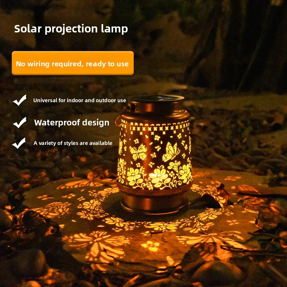 

Solar Outdoor Garden Hanging Lamp Wrought Iron Hollow Animal Projection Lantern Garden Butterfly Landscape Decorative Lamp