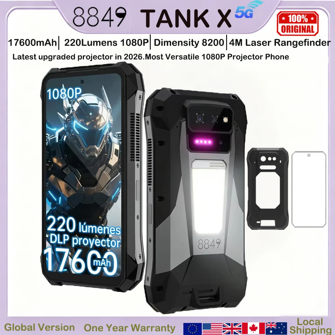 8849 Tank X Unihertz 220 Lumen 1080P Projector Rugged Smart Phone Android 15 17600mAh 512G Dimensity 8200 NFC Night Version 2026