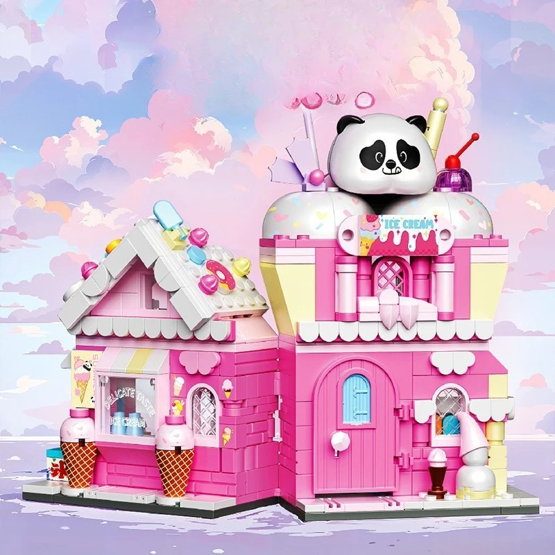 

MOC Panda Milk Tea Shop Snow Building Blocks Set Drink Ice Cream Store Architecture Idea Toy For Children Birthday Holiday Gifts