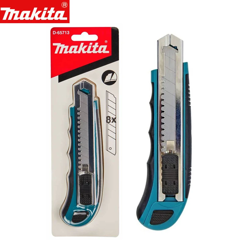 MAKITA ‎D-65713 18mm Slide Lock Snap Off Knife Total 8 Blades Retractable Extra Blades Comfortable Rubber Handle Knife