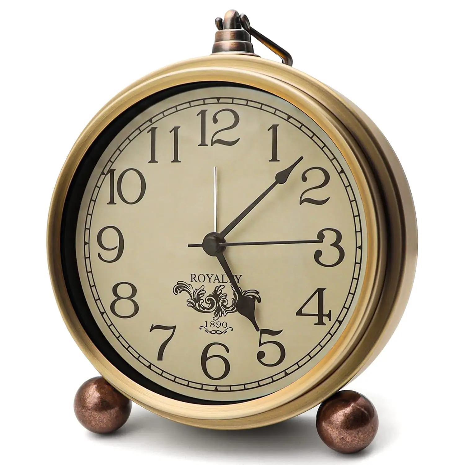 Metal Golden Table Clock, Retro Vintage Non-Ticking Small Alarm Clock,Battery Operated Silent Quartz Movement HD, Customized