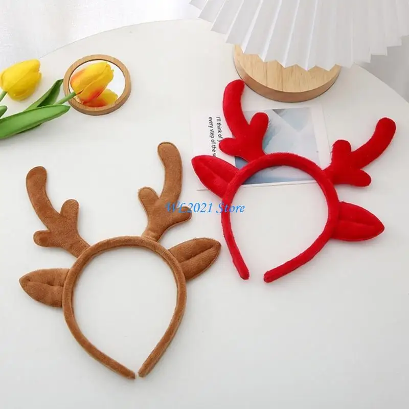 G5GC Plush Hair Hoop Animal Renindeer Ears Antler Onler Beading Cartoon Party Prop