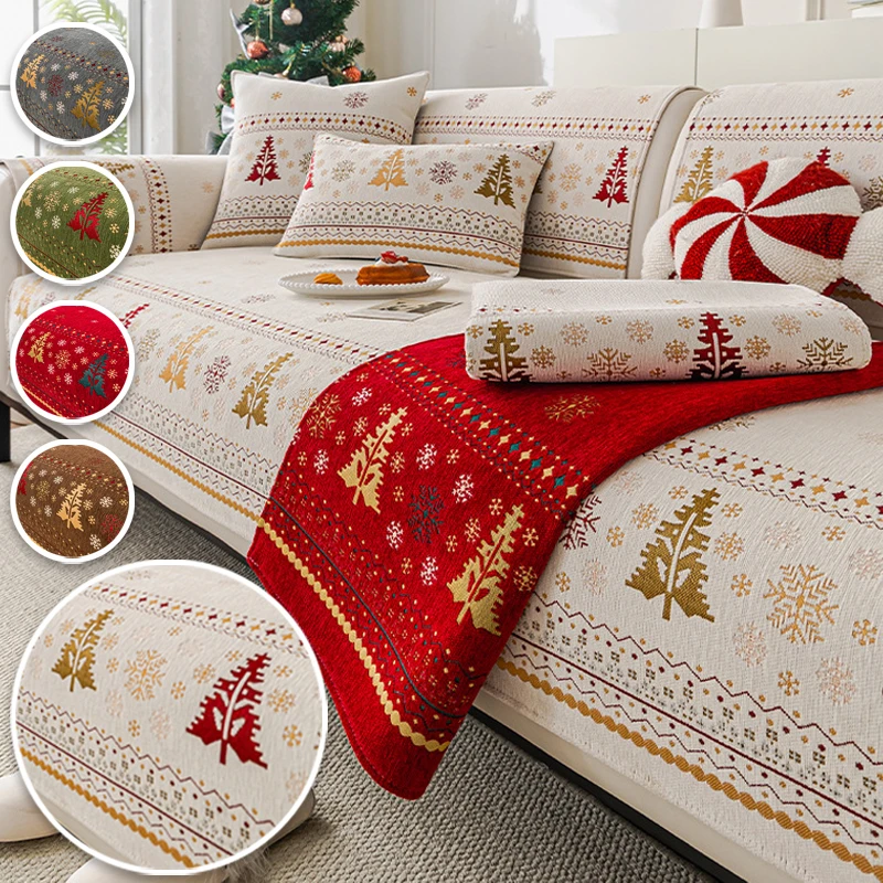 الشنيل عيد الميلاد أريكة حصيرة غطاء شجرة عيد الميلاد الغزلان نمط غطاء أريكة المضادة للانزلاق مغطاة بالكامل أريكة يغطي النسيج نافيداد 2026 #1