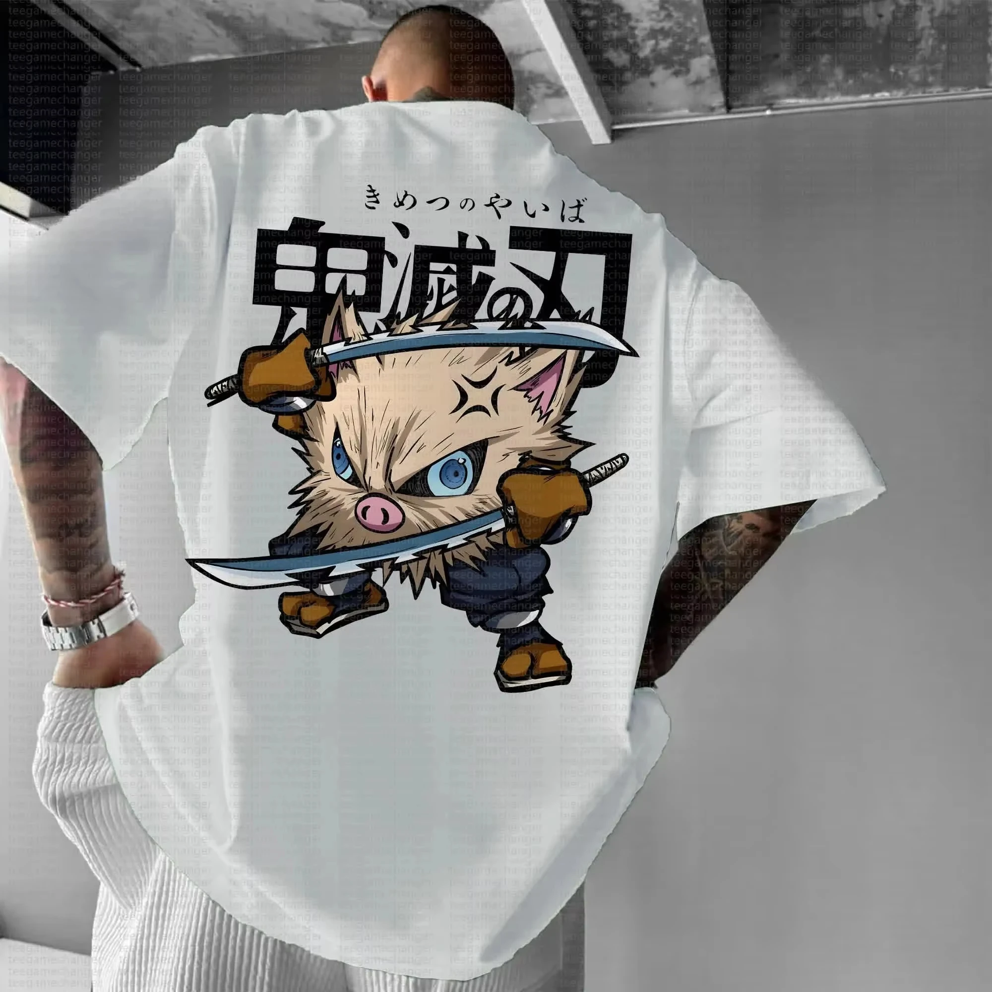 

Demon Slayer Hashibira Inosuke Printing Men's and Women's Summer New Fashion Cotton Breathable Unisex Round Neck Anime T-Shirt