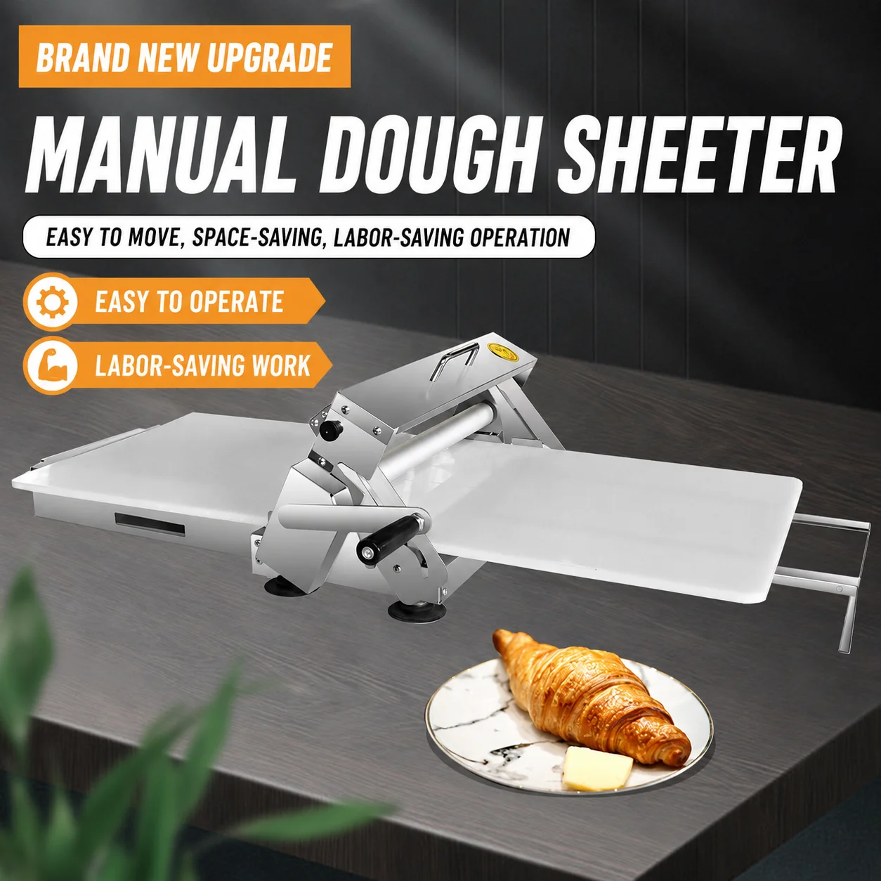 New Cake Dough Sheeter Machine Table Top Thickness Bakery Pizza Croissant Dough Pressing Hand-operated Easy to Operate Laminator