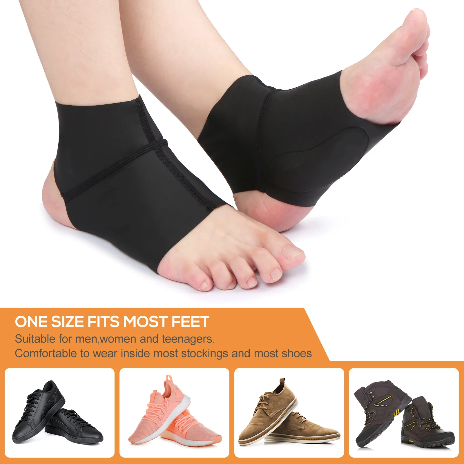 1 Pair Arch Support Brace with Gel Ankle Protector Flat Foot Socks with Gel Inserts Insole Cushion for Ankle Arch Pain Relief