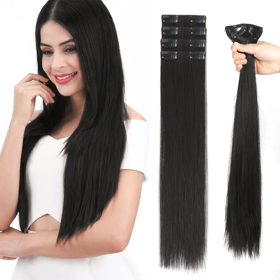 Premium Synthetic Fiber Hair Extensions -, Easy to Wear, Heat-Resistant, 16/20 Inch, Set of 4 Pieces, Versatile for All Users