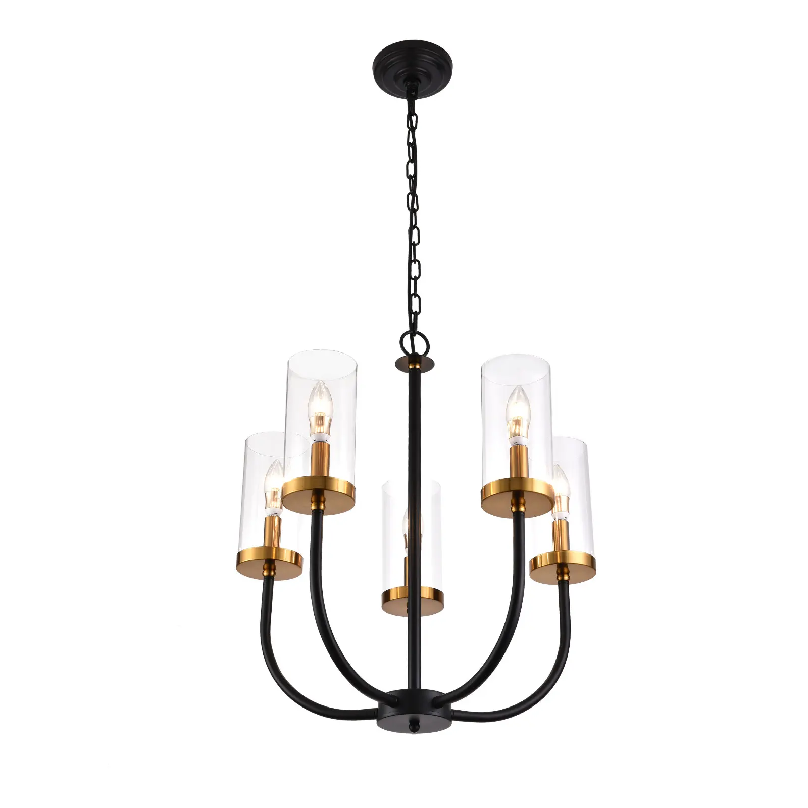 

5-Light Brushed Nickel Glass Lampshades Hanging Chandelier – Modern Elegance for Living Room, Dining Room & More