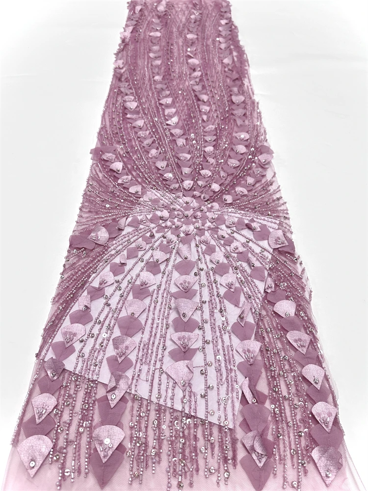 

2025 Luxury 3D Lace Fabric Dubai Hand Beaded Tulle Lace Fabric Embroidered Applique African Nigerian Fabric For Sewing