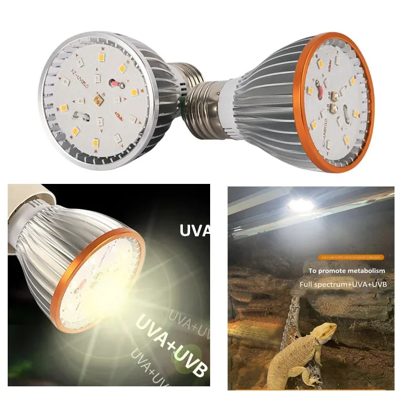 Lâmpada de réptil 5.0/10.0 UVA+UVB de espectro completo para tartarugas, lagartos e cobras, lâmpada de aquecimento para terrário, iluminação E27, luz para terrário
