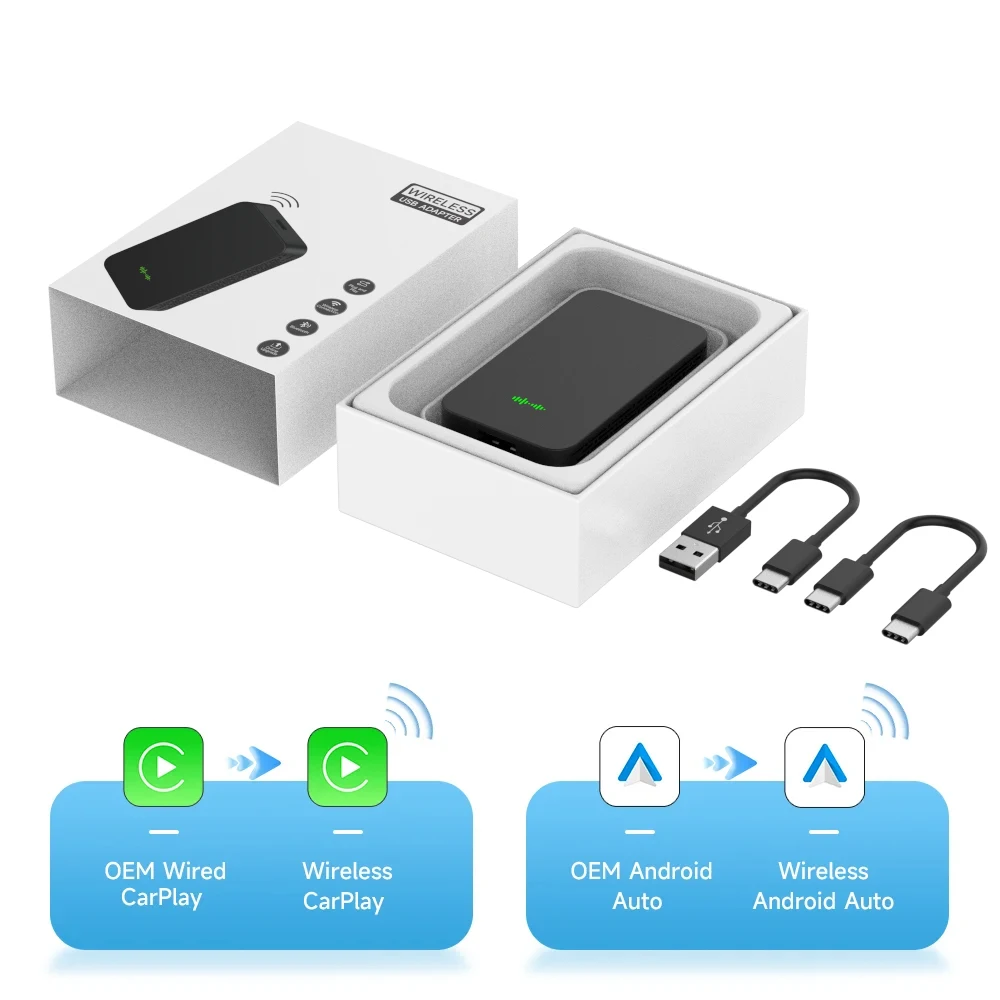CarlinKit 5.0 2AIR bezprzewodowy Adapter USB CarPlay Android Auto Wireless Box dla Mazda Toyota Mercedes Peugeot Volvo Kia 4 w 1 pudełku