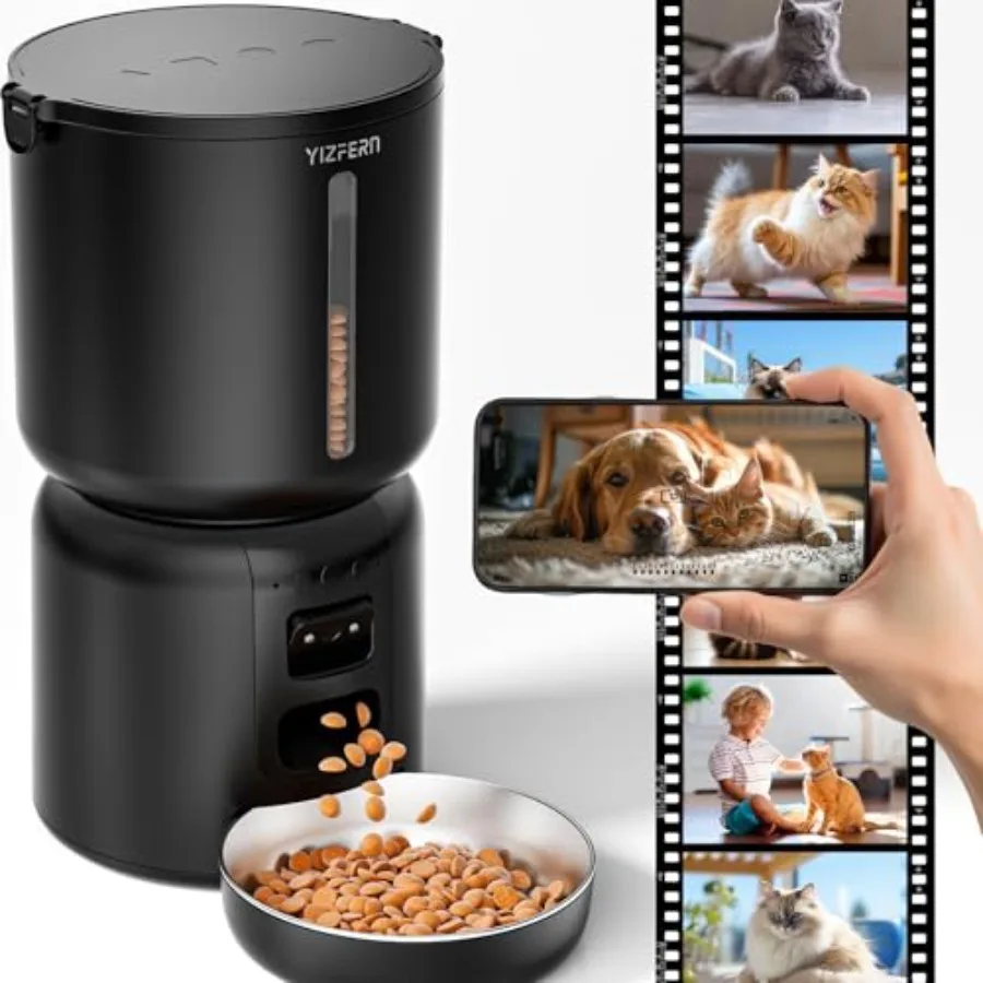 

Automatic Cat Feeder with Camera 4L Automatic Pet Feeder Dual Power Supply Programmable Cat Food Dispenser with 2MP Night Visio