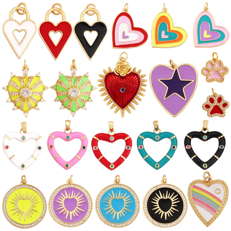 Trendy Colourful Enamel Dripping Oil Love Heart Charm Pendant,Cute Cat Paw Round Mix Jewelry Necklace Accessories Supplies L28