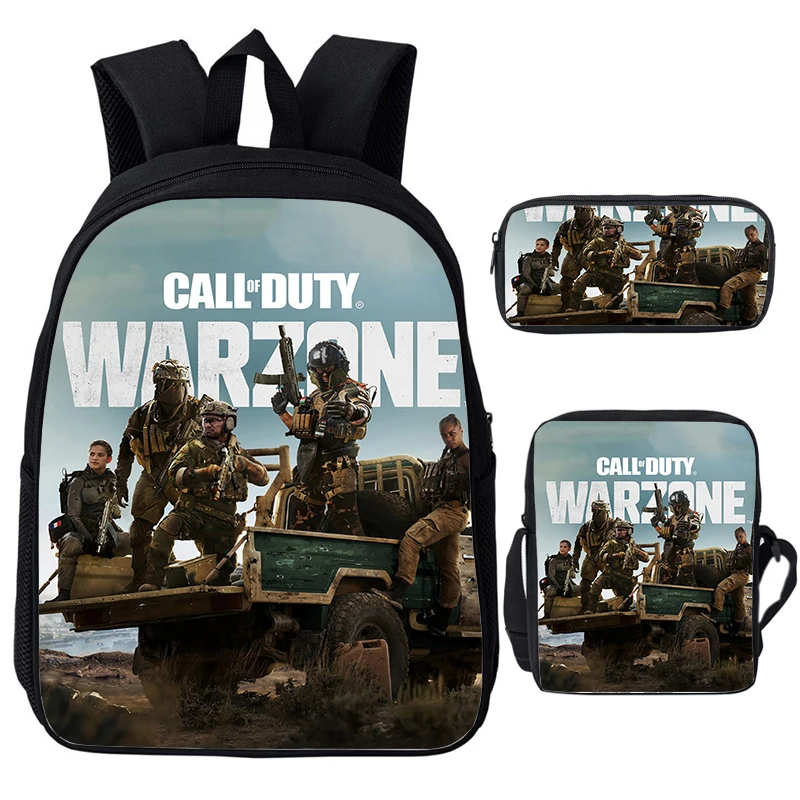 Call of Duty warzone กระเป๋านักเรียนพิมพ์เป้สะพายหลังสำหรับเด็กกระเป๋าหนังสือโรงเรียนเด็กผู้ชายกระเป๋านักเรียนกระเป๋าดินสอกระเป๋าสะพายไหล่ของเด็กผู้หญิงชุด3ชิ้น