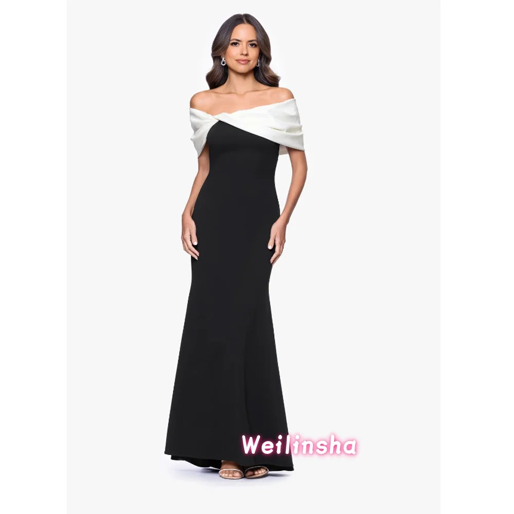 Elegant Straight Mother of The Bride Dresses  Women Customized  Off the Shoulder  Floor Length Formal Wedding Guest Dress