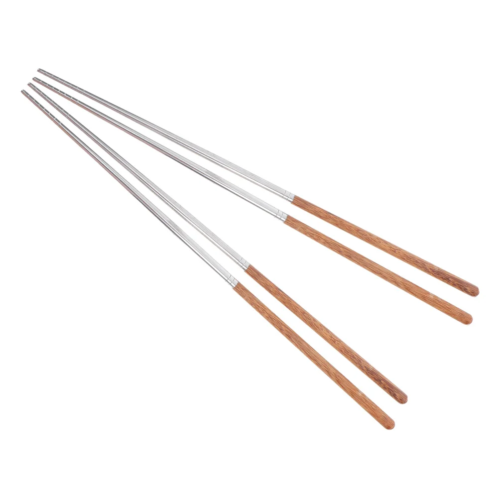 

2Pair Long Cooking Chopsticks 45cm Stainless Steel Wood Handle Non-Slip Heat Resistant Frying Hot Pot Reusable Kitchen Utensils