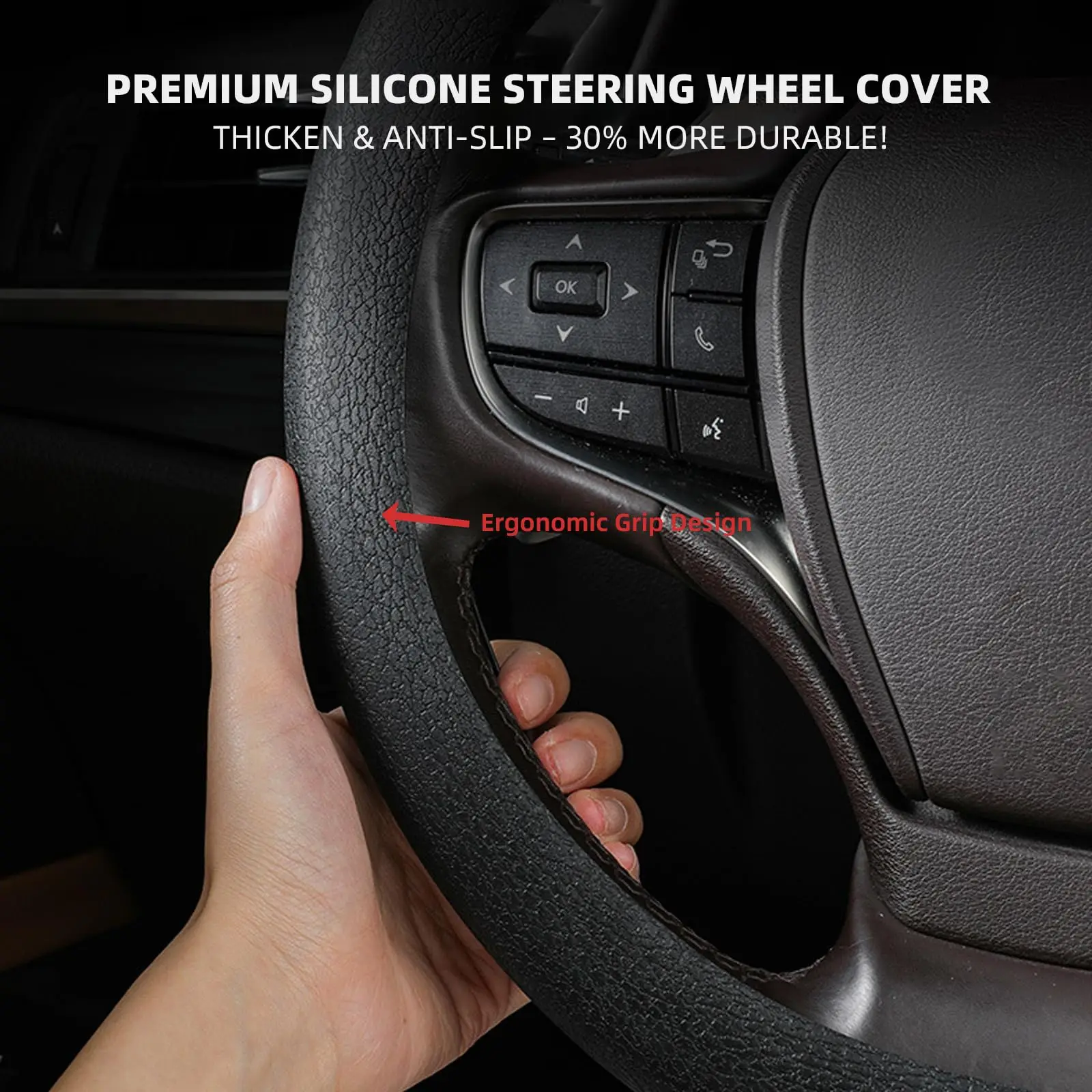 Anti-Slip Silicone Steering Wheel Cover - Universal Fit, Soft & Odorless Fits 14''/15'' Wheels, Durable & All-Season image 3