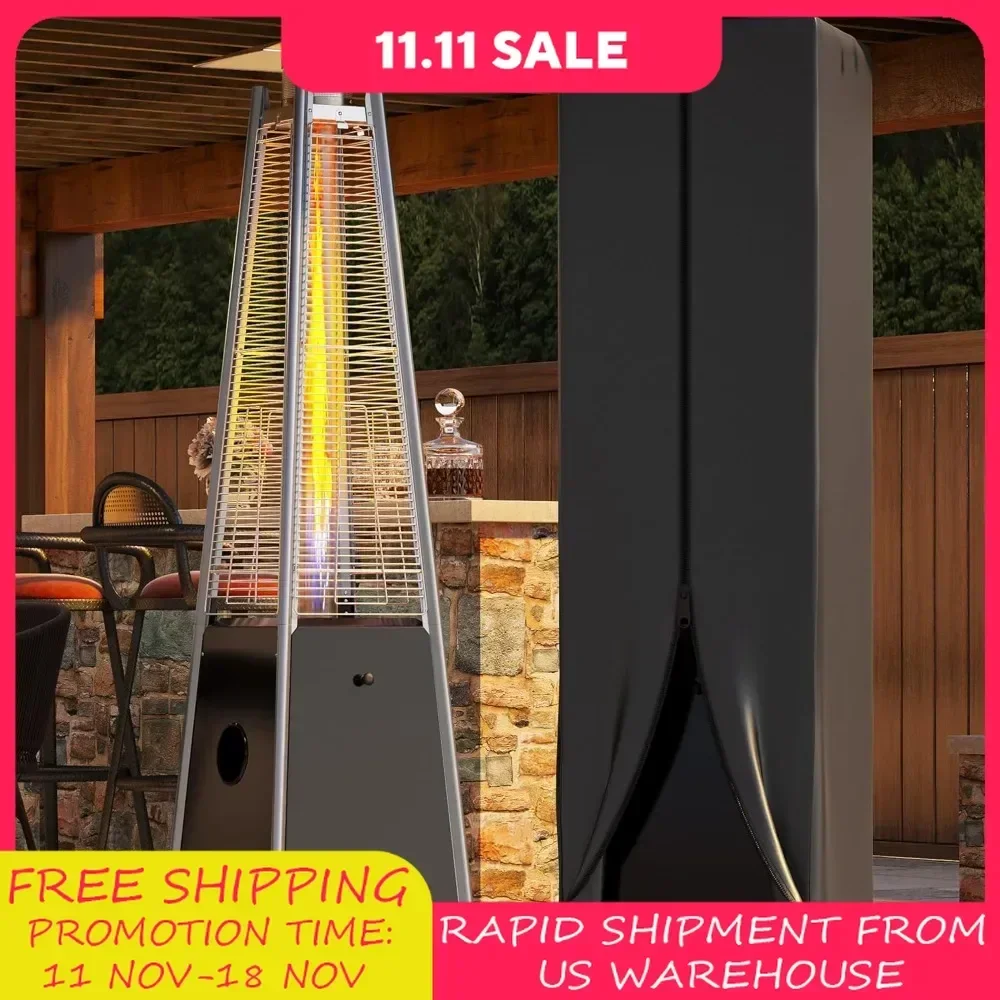 

Patio Heater, Quartz Glass Tube Propane Heater with Cover and Wheels for Patio, Garden, 48,000 Btu Outdoor Pyramid Patio Heater