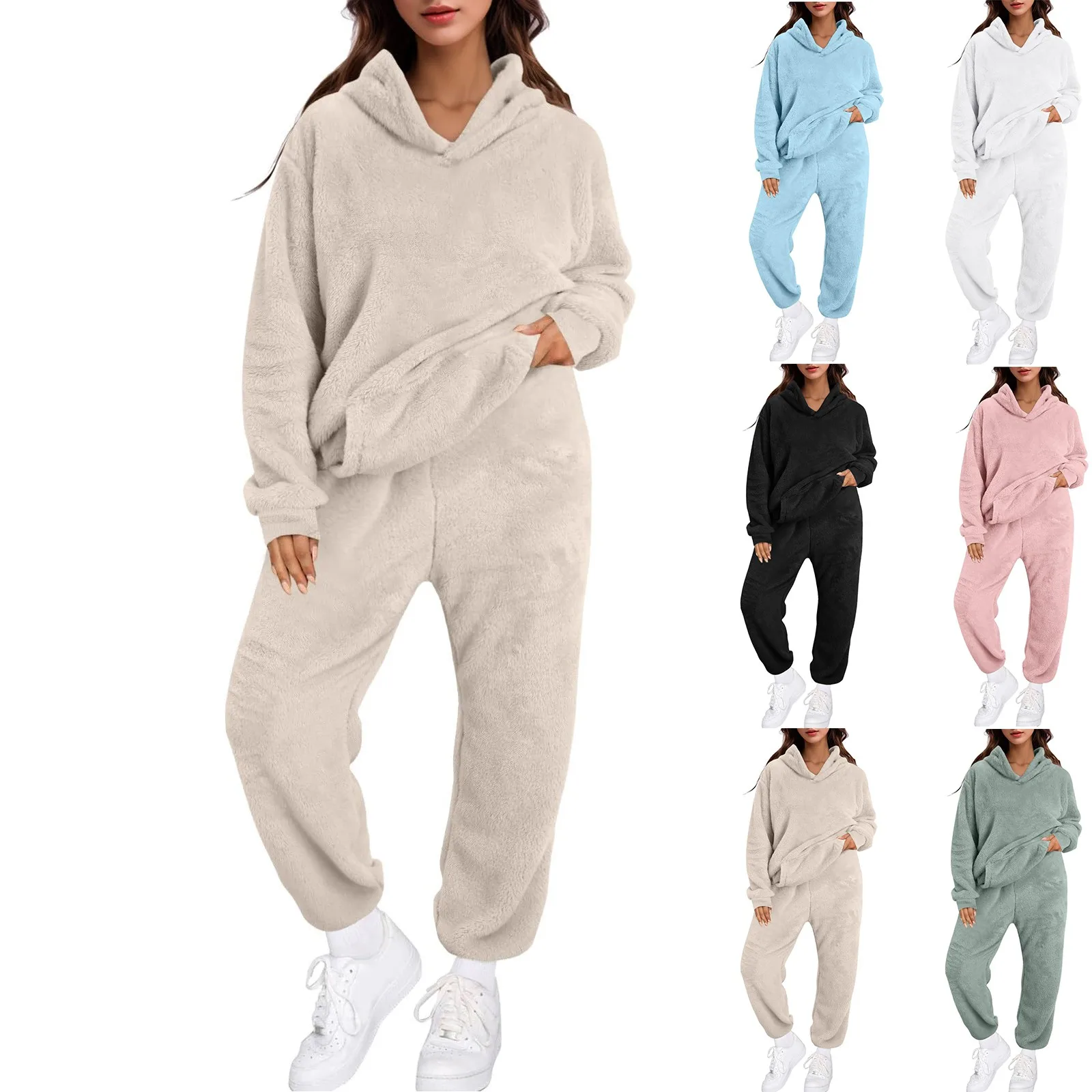 Winter Warme Fleece Pyjamas Für Frauen Set 2025, Neue Verdickte Mit Kapuze Nachtwäsche Weiche Warme Homewear frauen Plüsch Loungewear