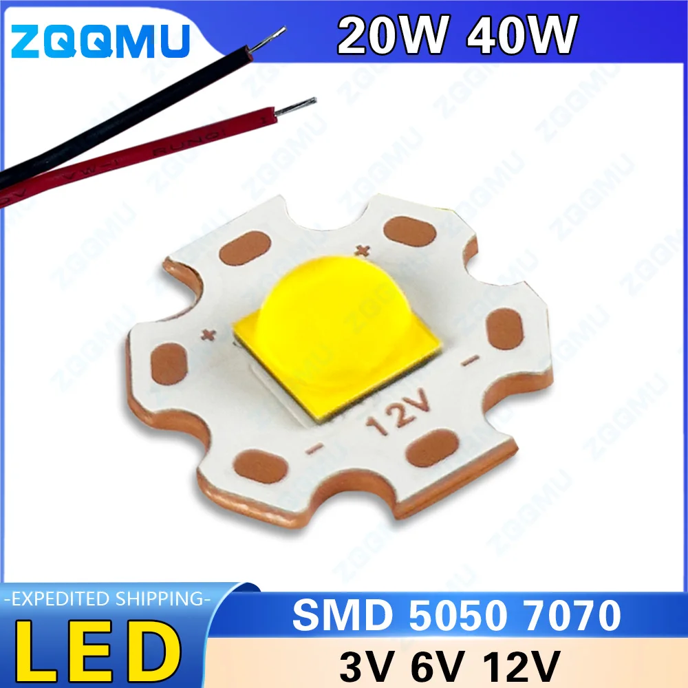 LED Lamp Beads 20W 40W 5050 7070 3V 6V 12V LED Warm White Light Plum Blossom Shape For Flashlight Bicycle Headlight Motorcycle