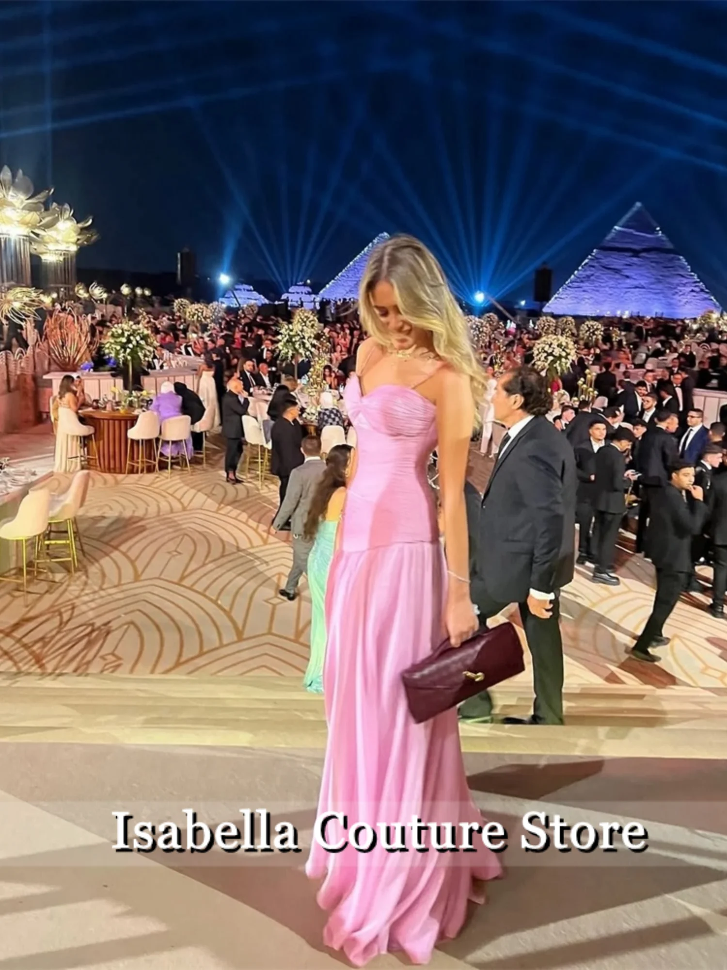 

Pink Spaghetti Strap Prom Dress 2025 Satin Sleeveless Mermaid Open Back Sweetheart Floor-Length Wedding Party Dresses Customized