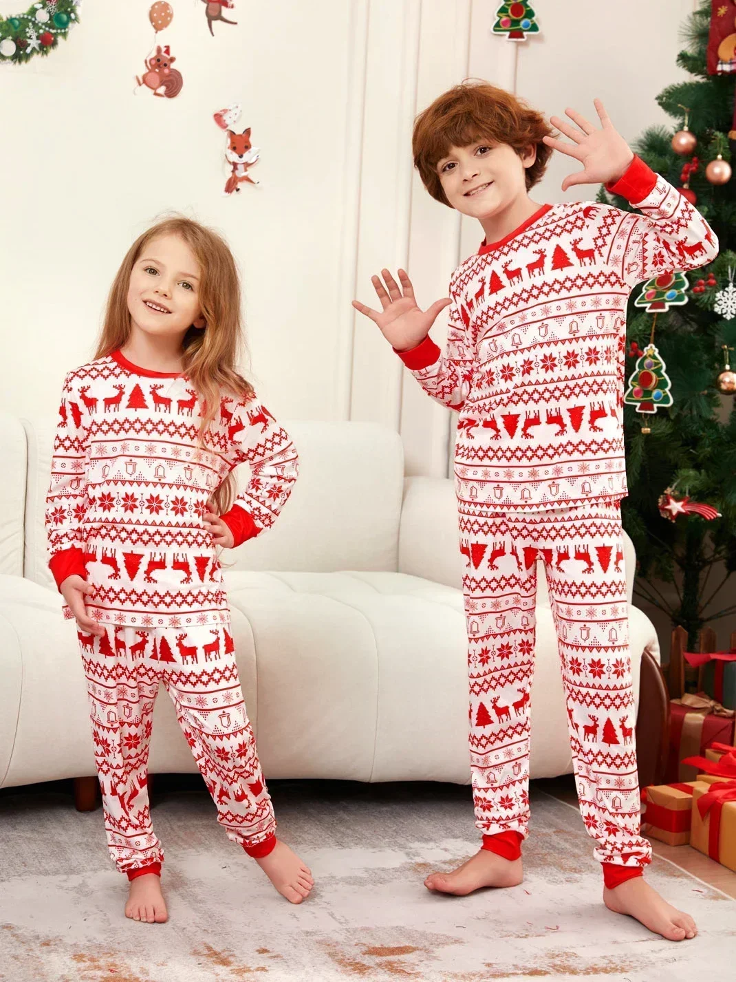 Merry Christmas Print Kids Pajamas Set Baby Boys Girls 2 Pieces Suit Cute Soft Sleepwear Children\'s Clothing 6M-14Y Xmas Look