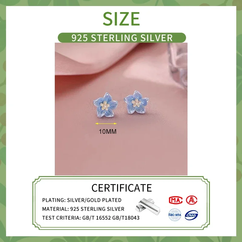 Reqal 925 Sterling Silver Bule Flower Stud Earrings for Women Party Cute Plant Fine Jewelry Minimalist Accessories