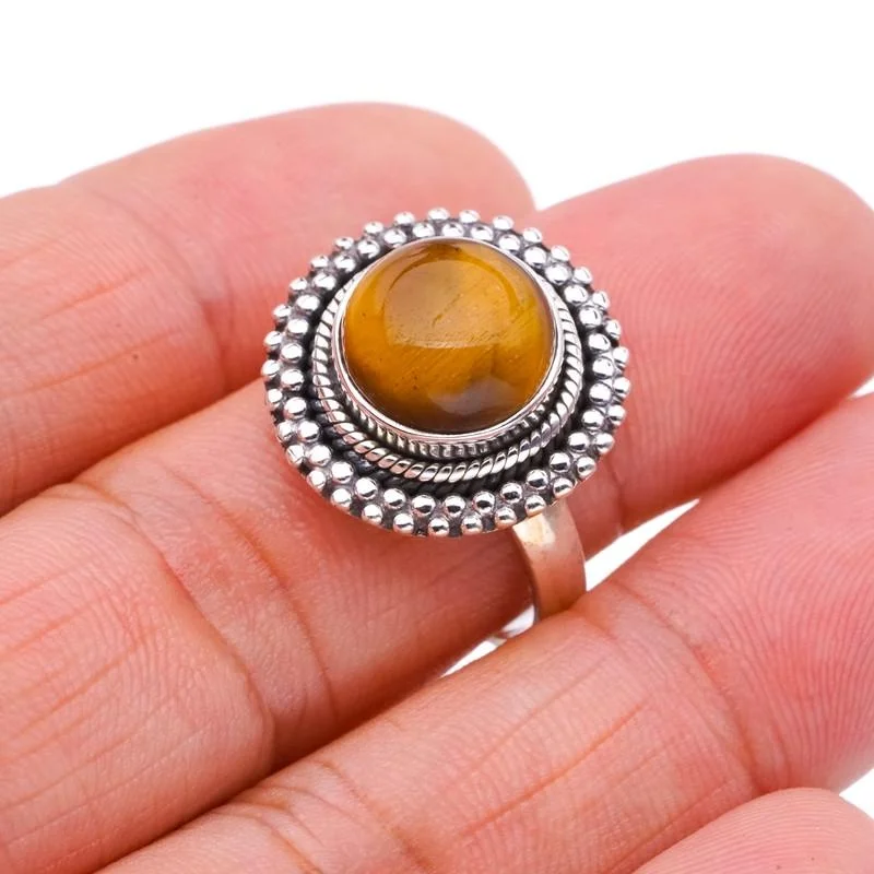 

StarGems® Natural Tiger Eye Handmade 925 Sterling Silver Ring 8.5 F1132