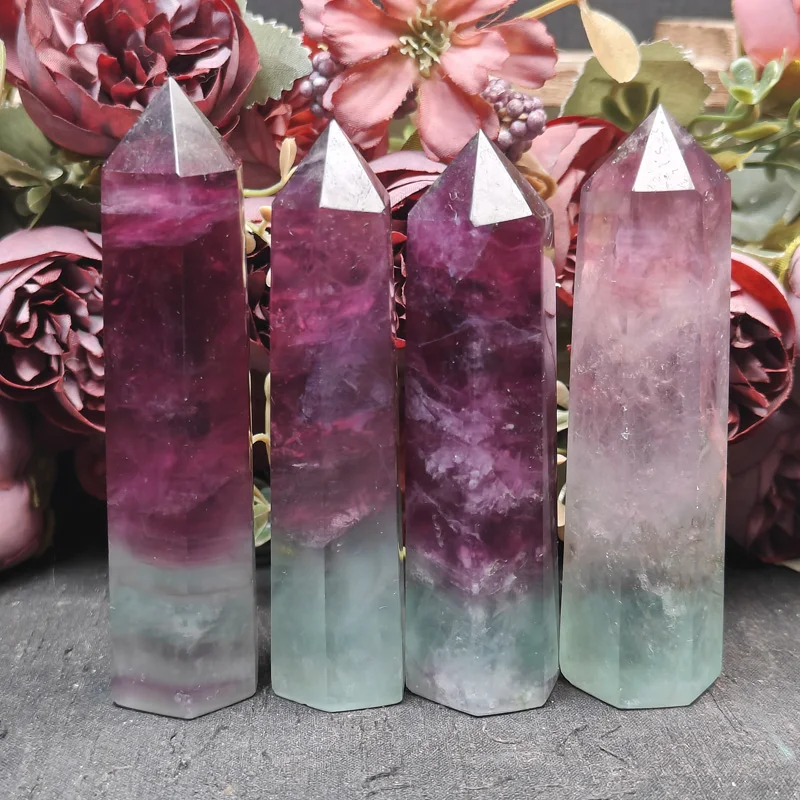 Natural Crystal Point Wand Power Tower Seven Color Fluorite For Fengshui Home Decoration Healing