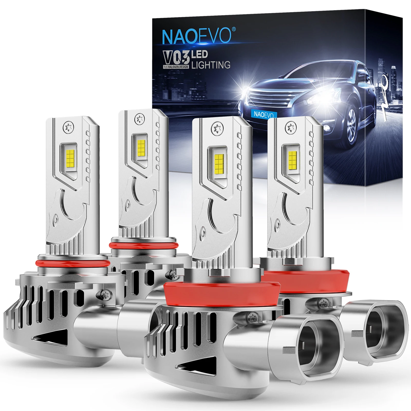 

4Pcs H11 9005 LED Headlight Bulbs High Low Beam Combo Set 32000LM 6500K White Canbus No Error with Fan Fog Light Led Headlamps
