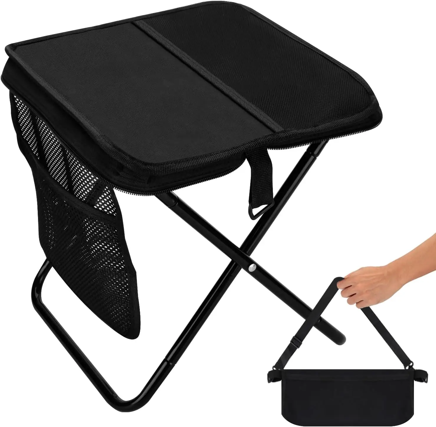 

Складной портативный табурет, емкость 240 фунтов, уличный стул для кемпинга 13 футов с карманами для хранения, черный