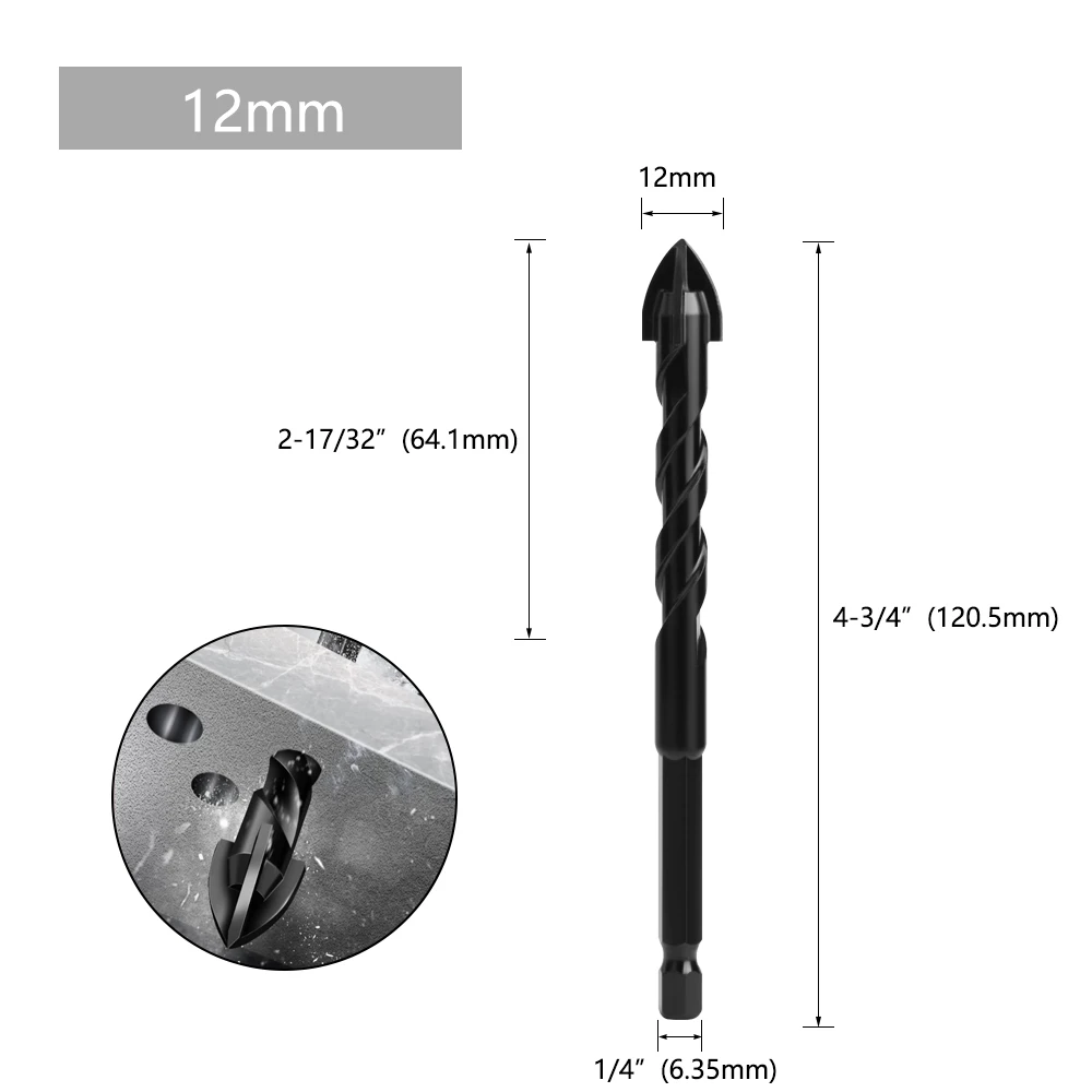 LAVIE 1PC Multifunktionaler Glasbohrer, sechseckiger Kreuzgewindebohrer für Keramikfliesen, Beton, Glas, Marmor, 3 mm bis 16 mm SJ0503BK – Detail 9