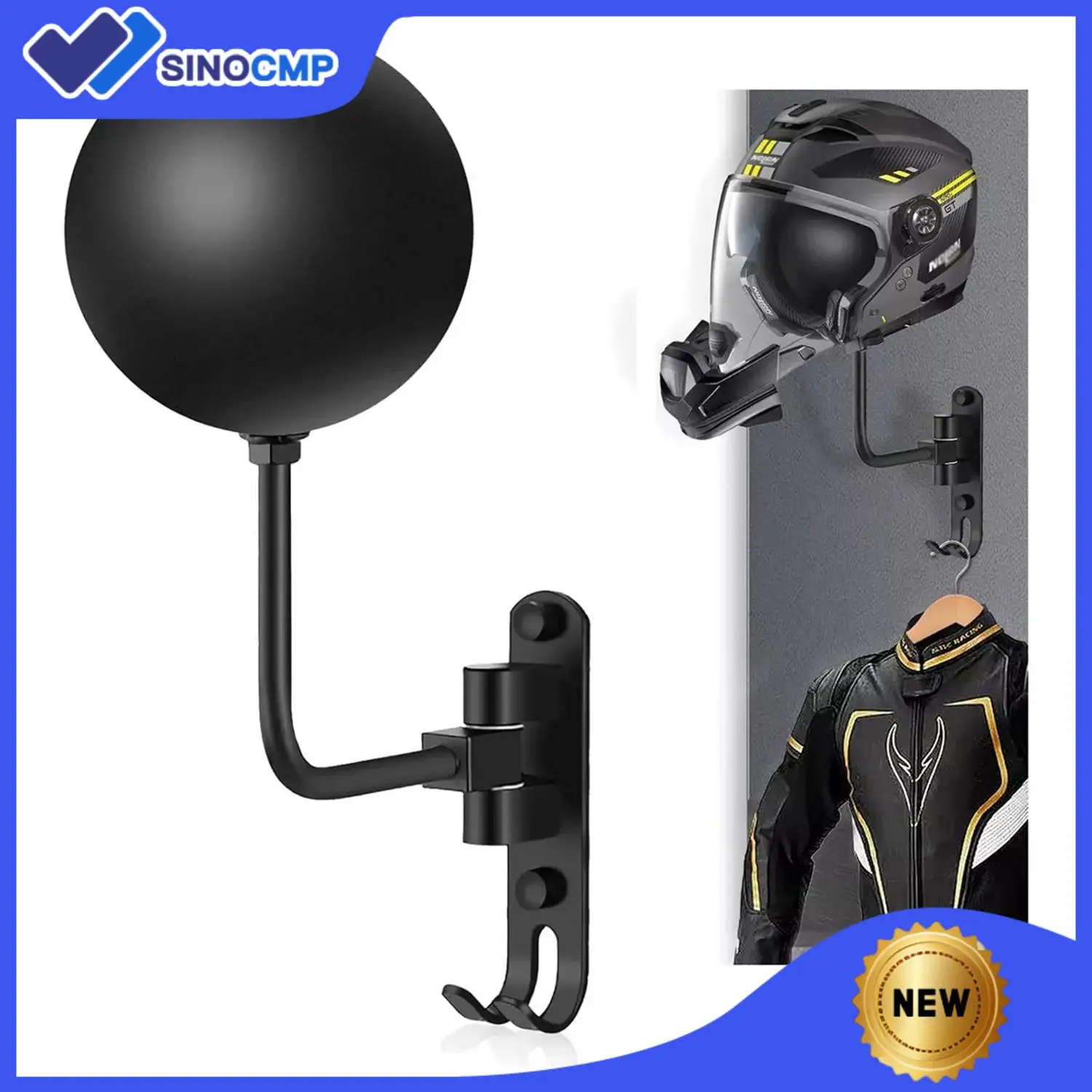 

Rotating Helmet Mount Bracket Featuring 180° Adjustable Angle And Double Hooks For Keys And Jackets For Car Motorcycle ATV