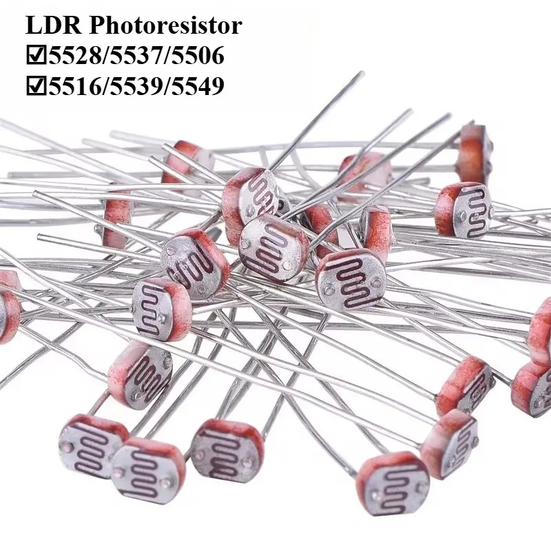 200pcs Photoresistor Kit GL5506 GL5516 GL5528 GL5537 GL5539 GL5549 LDR Photosensitive Resistor Assortment Set for Arduino