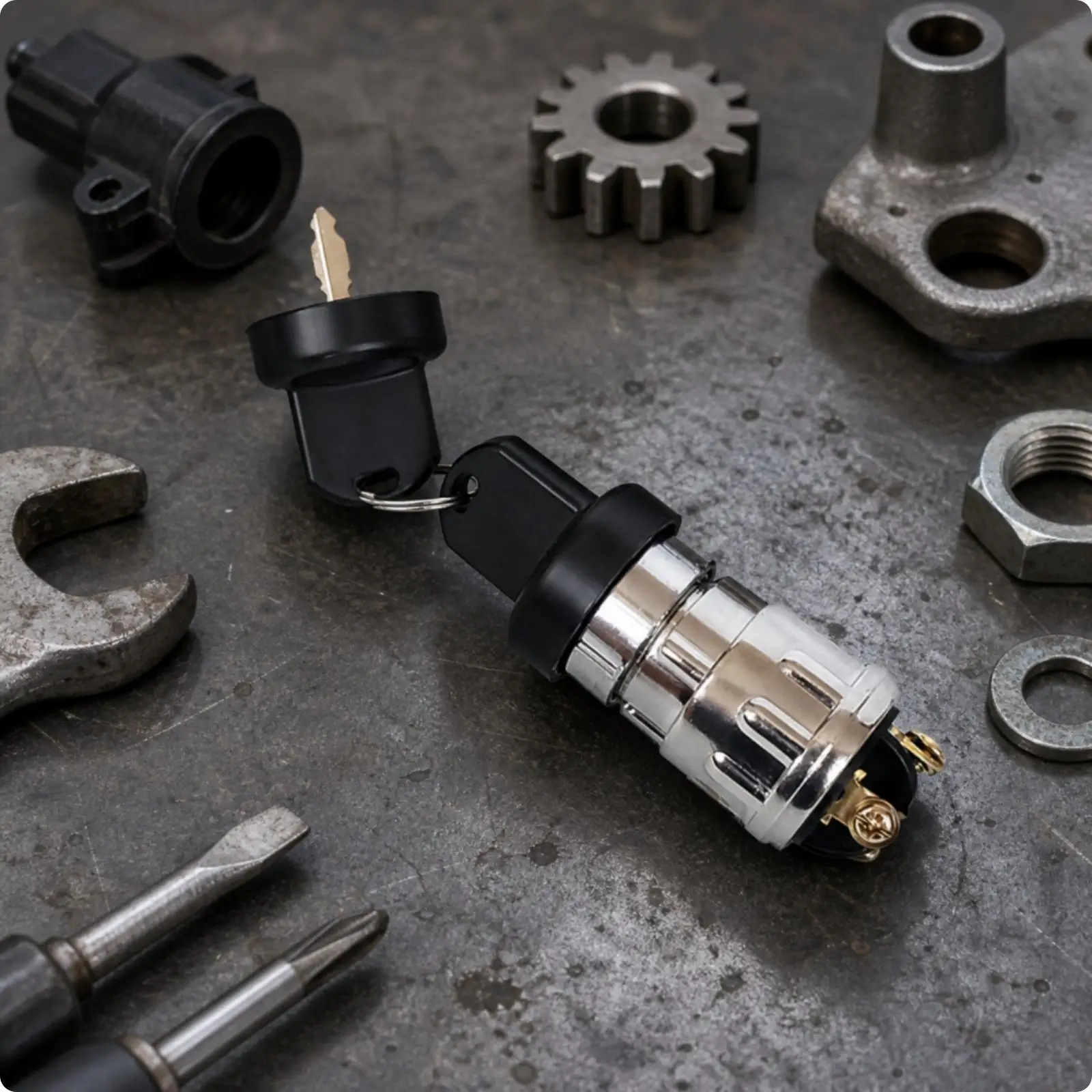 Waterproof Ignition Key Switch Lock | Threaded Mounting Hardware, Multiple Electrical Terminals, Ignition Switch with Key, for