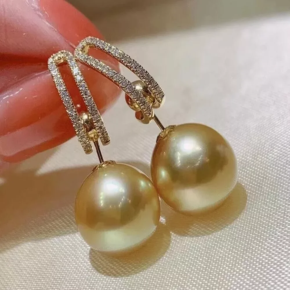 

Gorgeous AAAAA 10-11 mm Natural Gold South Sea Round Pearl Earrings 925S 9-10mm 11-12mm