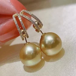 Gorgeous AAAAA 10-11 mm Natural Gold South Sea Round Pearl Earrings 925S 9-10mm 11-12mm